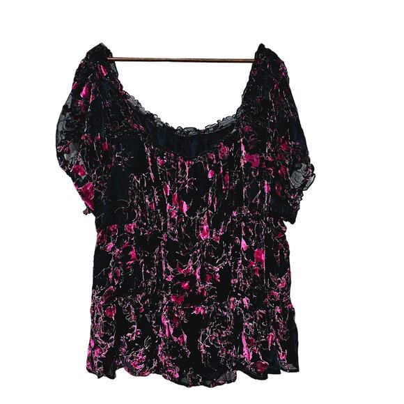 Torrid Babydoll Velvet Buurnout Tiered Top Floral Plus Size 5 5X Red Whimsigoth - Picture 4 of 9